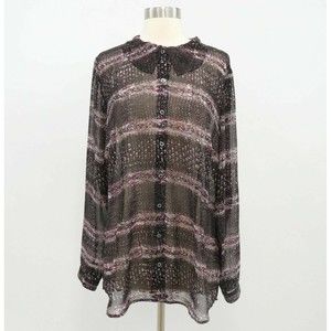 CAbi Blouse Top Womens L Large Paris Black White Pink Sheer #3249